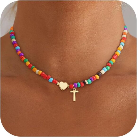 Jewelry - Personalized Colorful Initial Necklace for Girls - Adjustable Beaded Choker Gift
